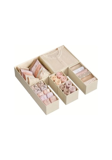 Tongdashop 6 Adet Katlanır Çekmeceli Düzenleyici - Çorap, İç Çamaşırı, Sütyen Saklama Bej