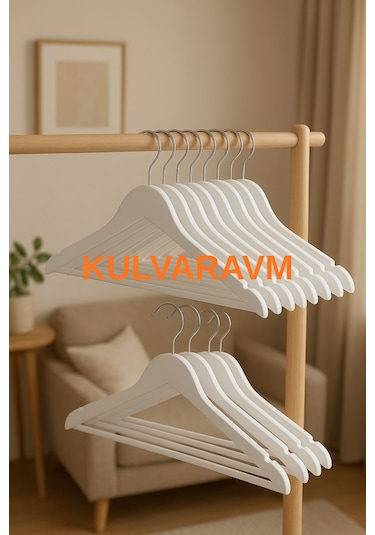 Kulvaravm 12 Adet Ahşap Elbise Askısı Beyaz