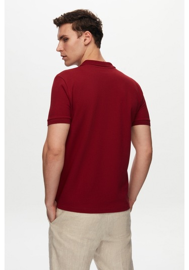 Ds Damat Regular Fit Bordo Pike Dokulu %100 Pamuk Kıvrılmaz Polo Yaka Nakışlı T-shirt 4HC14ORT51000 Bordo