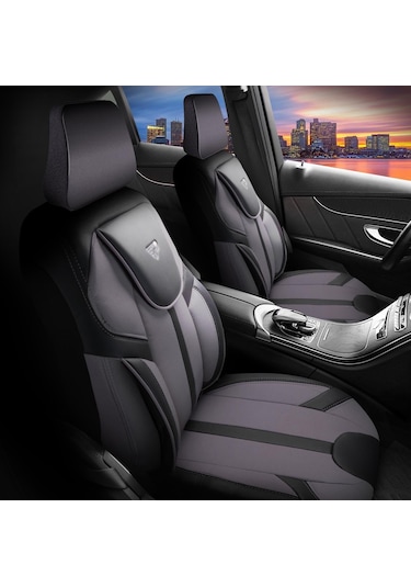 Panda Kapadokya Serisi Jakar Kumaş Oto Koltuk Kılıfı Tam Set Füme - Siyah