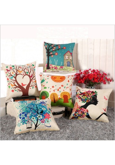 Yeni Sade Tarzda Baskılı Yastık Kılıfı No.106 Ekru