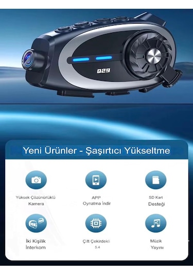 Q29 Ipx6 Su Geçirmez Kameralı Kask Kulaklığı 500m İnterkom Bluetooth 5.4 Motosiklet İçin