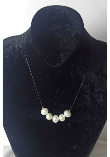 24k Altın Kaplama Hayalet İp Gerçek İnci Zarif Kolye Beyaz