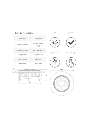 Sanel Power Spot Led Lamba 12-24v3w Beyaz Sspz600w