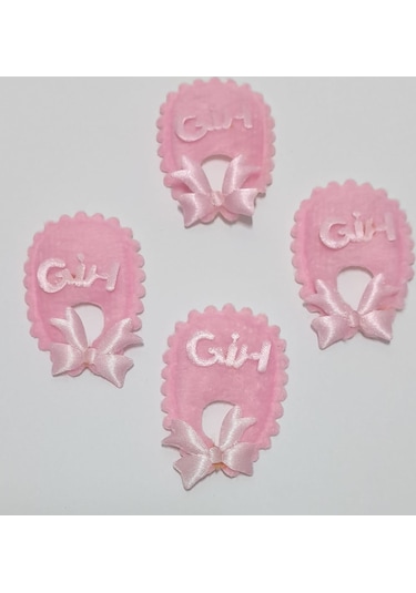 Bebek Yaka Pembe Süsleme Kumaş Sticker 25 Adet Pembe