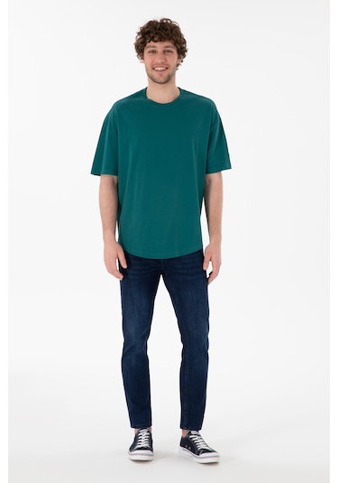 U.S. Polo Assn. Erkek Long Fit Bisiklet Yaka Koyu Yeşil Basic Tişört 50305988-VR101