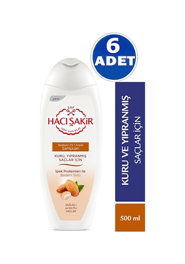 Hacı Şakir Kuru ve Yıpranmış Saçlar İçin Badem Özlü Şampuan 6 x 500 ML