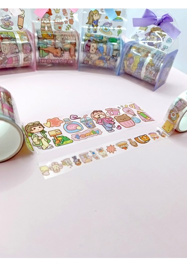 Fiyonk Çantalı Süslü Kız Şeffaf Desenli Bant - Pudra 1