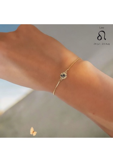 Archin Aslan Burçları İçin Yuvarlak Motifli Zincirli 14 Ayar Altın Plakalı Hediye Bileklik-417burç Aslan