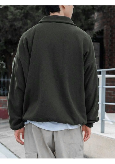 Genıus Store Erkek Polar Oversize Sweatshirt Polar Sweatshirt Haki