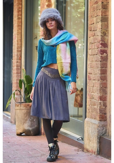 Antrasit Kloş Suet Midi Etek Antrasit