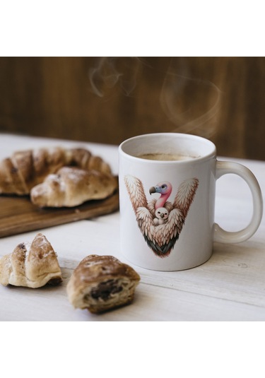 V Harfi Tasarım Bardak, Sevimli Hayvan Temalı Harf Bardağı Beyaz