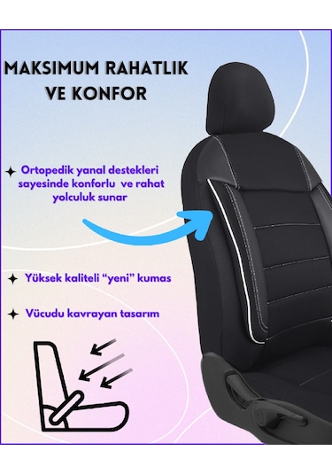 Dacia Sandero Araçlara Uyumlu Tam Takım Cover B Model Oto Koltuk Kılıfı Siyah-beyaz