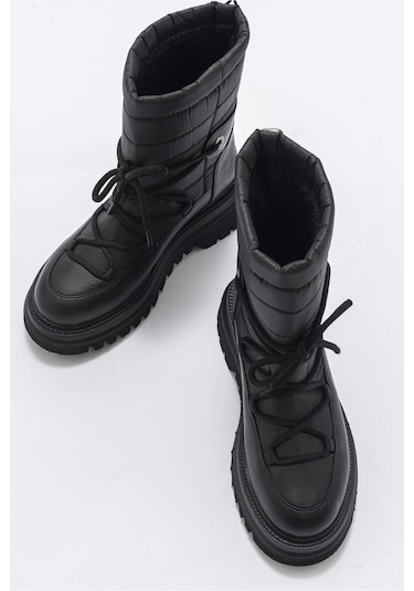 Luvishoes Weld Siyah Cilt Kadın Kar Botu Siyah