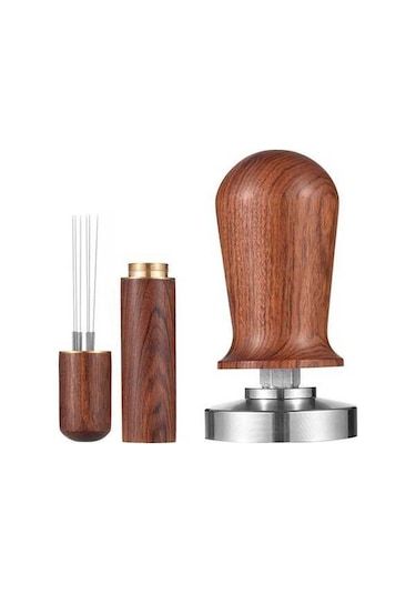 Bloomnest 51mm Espresso Tamper Ve Karıştırıcı Seti, Paslanmaz Çelik Tabanlı, Ahşap Saplı Barista Presi