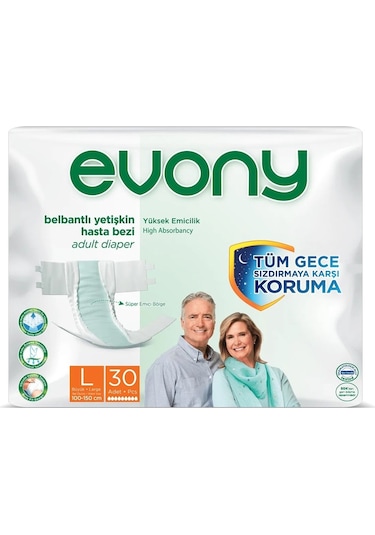 Evony Bel Bantlı Yetişkin Hasta Bezi L 30'Lu 3 Paket 90 Adet