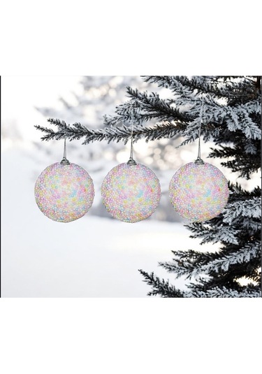 Yılbaşı Süsü Renkli Şekerli 3'lü Top 8 Cm