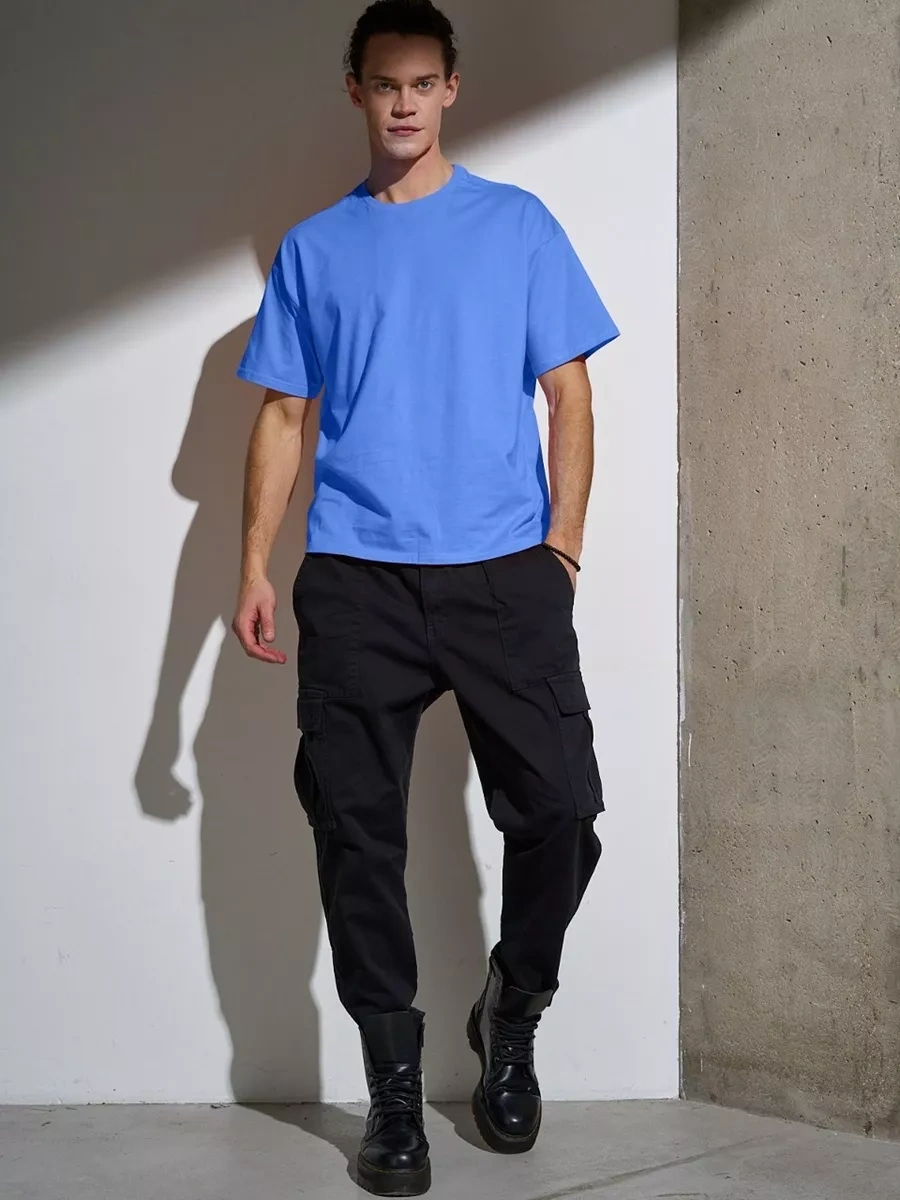 Uzcotton Oversiz Tişört Mavi Düz Renkli Pamuk 197242853 Beyaz