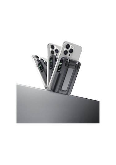 Fulltech Fp22 10.000mah 15w Magsafe Standlı Wireless Powerbank Hızlı Şarj, Çift Çıkış, Dahili Kabl Siyah