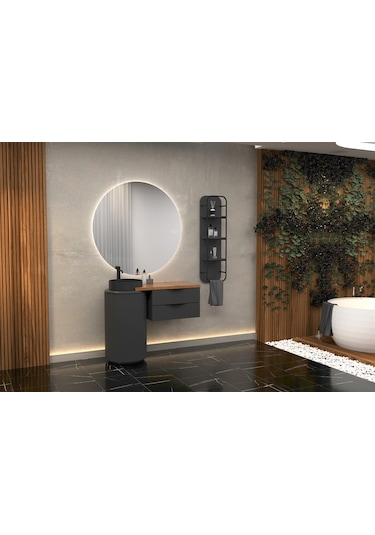 Lotus Single 105 Cm Antrasit Lavabolu Banyo Dolabi - Antrasit (Raf Modül Hariç) Çok Renkli