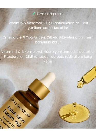 Villenature Soğuk Sıkım Susam Yağı Sesame Oil Sesamum Indicum 50 Ml