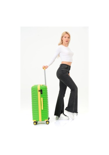 Keo-plus Yeşil-sarı Orta Boy Silikon Kırılmaz Pp Valiz Siyah