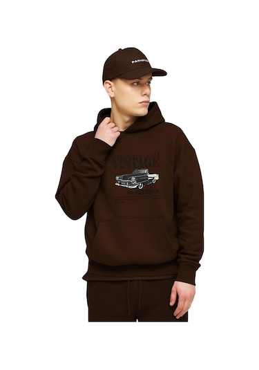 Vintage Baskılı Sweatshırt Kahverengi