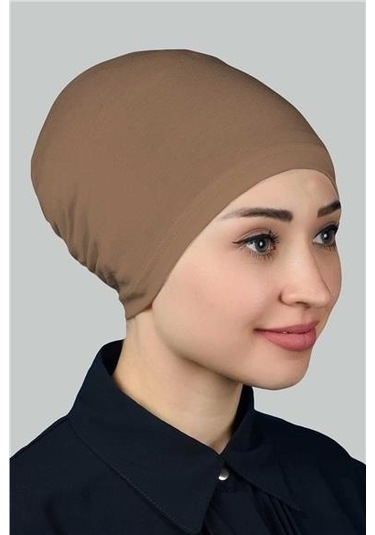 Hazır Pratik Geçmeli Lastikli Tesettür Bone Toprak