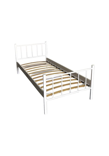 Falez Tek Kişilik Ferforje Metal Karyola-beyaz Ahşap Latalı