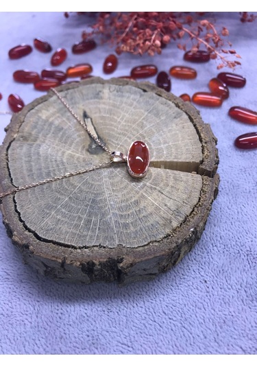 Akik Taşlı Gümüş Kolye 925 Ayar Doğal Taş