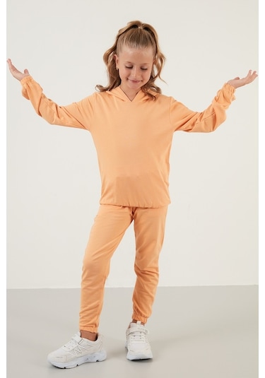 Lela Kapüşonlu Cepli % 100 Pamuk Çocuk Unisex Çocuk Takım 5922021 Turuncu