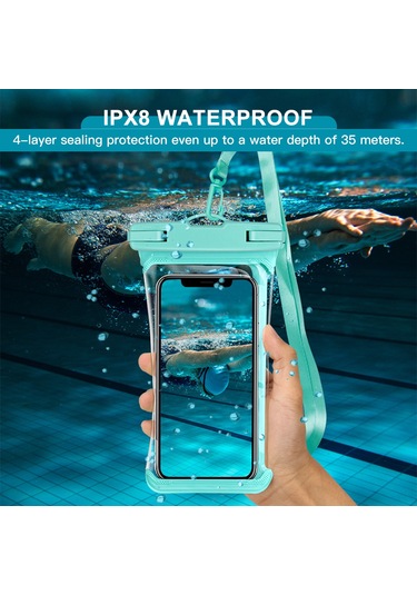 Teltree Yeşil Ipx8 Su Geçirmez Telefon Çantası - Tpu+abs Malzeme, 7 İnç Telefonlar İçin, 12x21.5cm Boyut