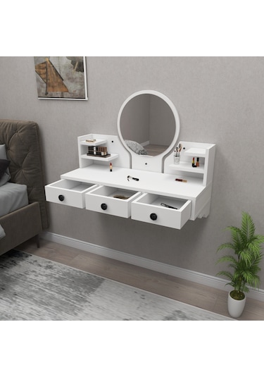 Arnetti Polina Makyaj Masası Aynalı Duvara Monte Beyaz