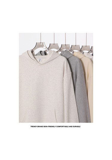 Edwardest 2025 Sonbahar Ve Kış Ağır 420g Düz Renk Havlu Kumaş Kapüşonlu Sweatshirt Açık Mavi