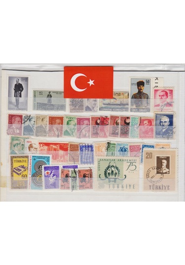 40 Çeşit Cumhuriyet Dönemi Damgalı Pul. Kartelasında.