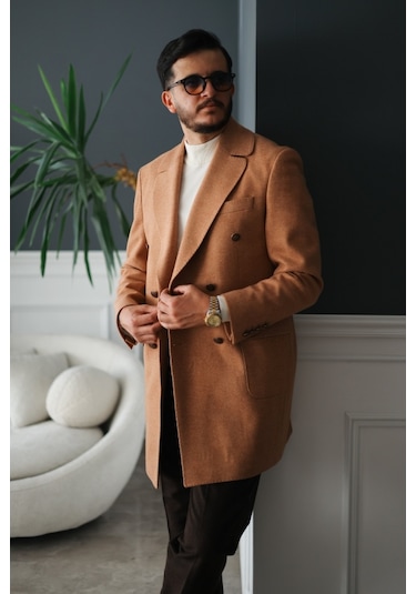 Avni Ceylan Premium Orange Slim Fit Erkek Kaşe Kaban Turuncu