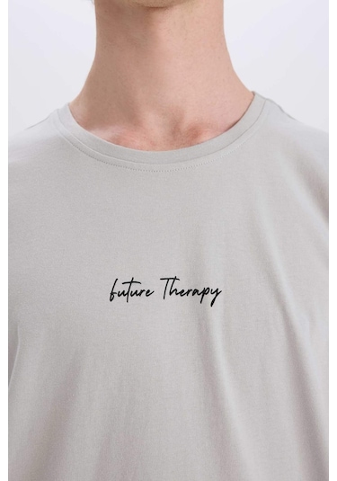 DeFacto %100 Pamuk Slim Fit Dar Kesim Bisiklet Yaka Baskılı Kısa Kollu Tişört X3932AZ25SMGR91