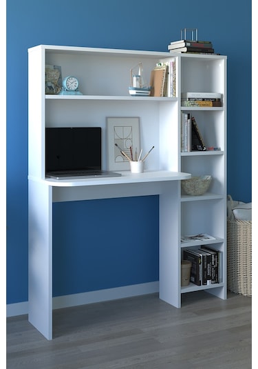 Bofigo Kitaplıklı Çalışma Masası Çocuk Çalışma Masası Bilgisayar Çalışma Masası Beyaz Beyaz