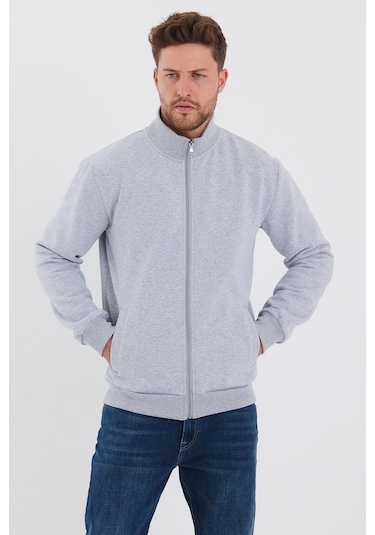 MMetalic İçi Pamuklu Fermuarlı Dik Paça Yan Cepli Erkek Gri Hırka 001