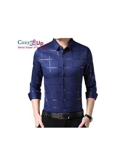 Rahat Up Erkekler Ekose Kavisli Hem Gömlek Casual İş Düğmesi Gömlek Uzun Kollu Damalı Erkek Gömlek Lacivert