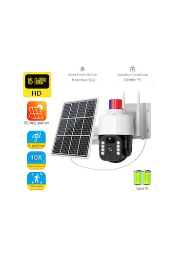 Qasul 5mp Kablosuz Kamera, Güvenlik İçin Güneş Enerjili Panel S