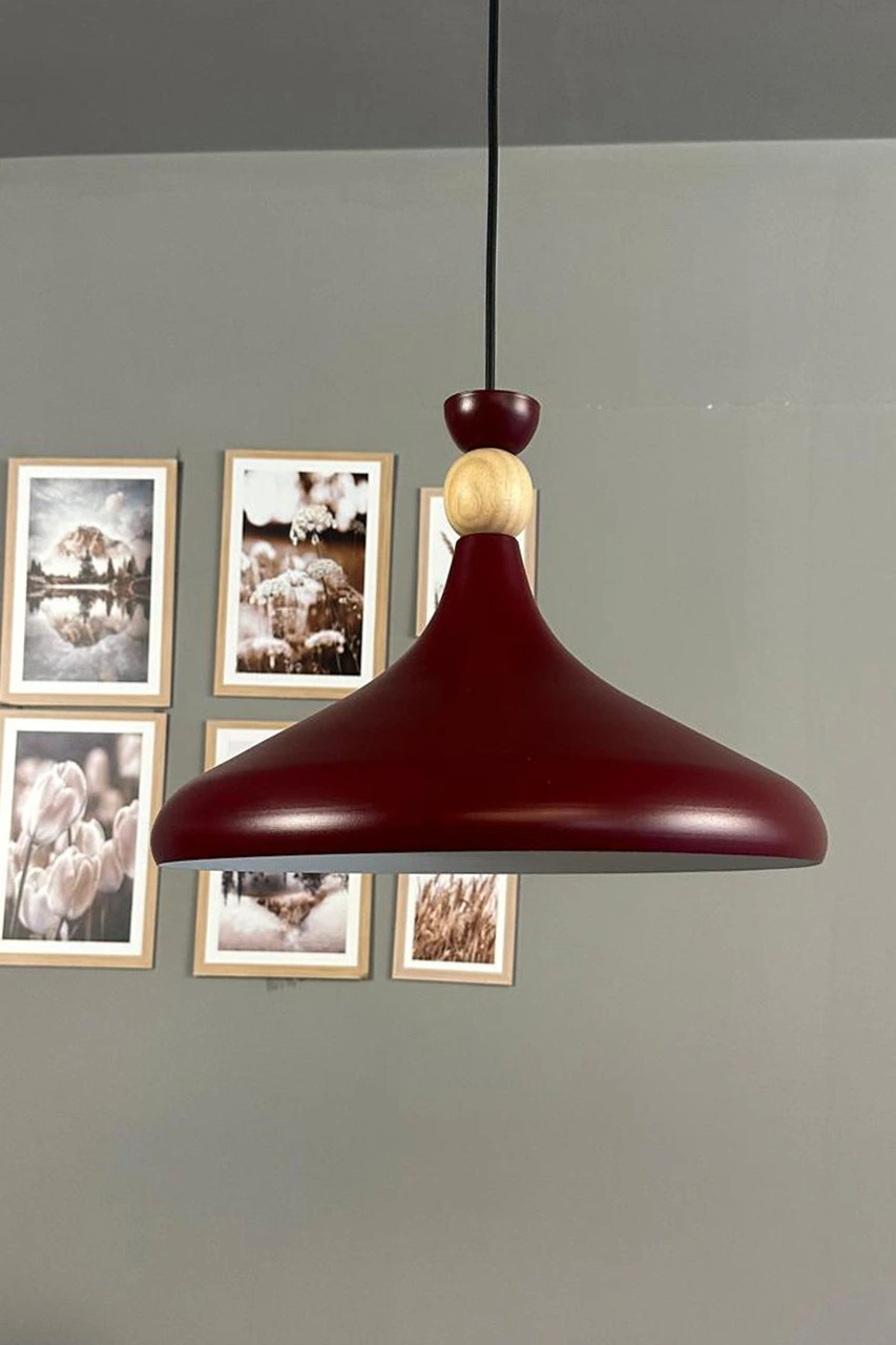 Vişne Çürüğü Ahşap Şapka Tekli Avize Sarkıt Salon Mutfak Cafe Butik Lamba Aydınlatma Avizeler Vişne Çürüğü