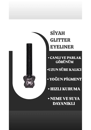 Mov Glitter Eyeliner Siyah Suya & Tere Dayanıklı, Parlak Kalem Eyeliner 0