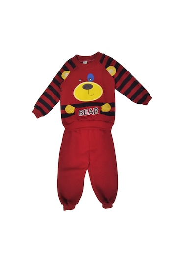 Erkek Çocuk Alt Üst Takım Kırmızı Bear Yazılı Yumoş Kafalı Üçipli Kırmızı