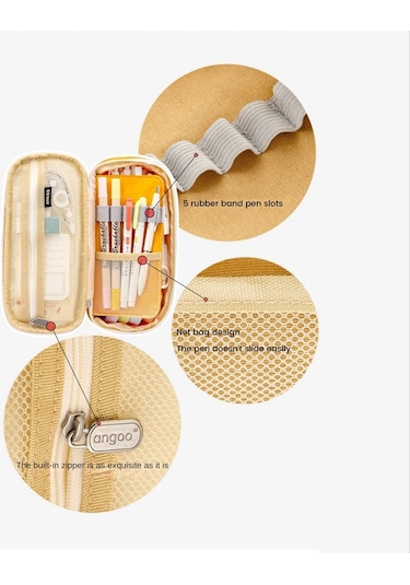 Şık Ve Büyük Kapasiteli Kalem Kutusu, Kalem Çantası Ve Kese Kutusu, Kızlar İçin Mor Desenli Okul Malzemesi Bej