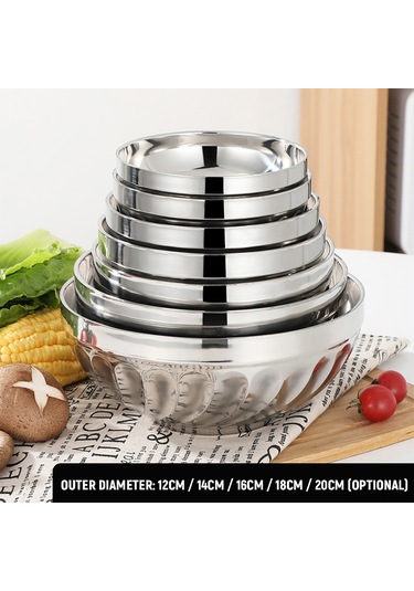 Geeksen 20cm Çocuklar İçin Paslanmaz Çelik Çift Duvarlı Isı Yalıtımlı, Düşmeye Dayanıklı Yemek/kelleci Kasesi - Gümüş Rengi