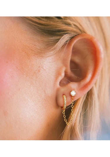 Geeksen Zirkon Taşlı Zincirli Küpe Ve Küpe Seti - Tek Satırlı Zirkon Desenli, Gümüş Altlı Altın Renkli, Modern Ve Benzersiz Stil Gold