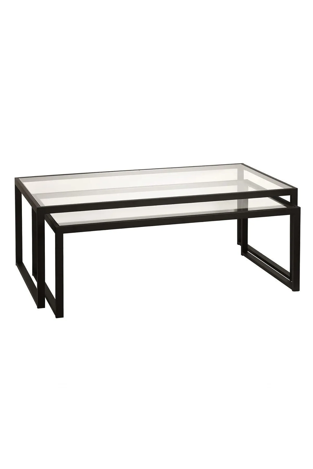 Modern 2 Li Metal Iskeletli Temper Camlı Zigon Orta Sehpa Siyah-şeffaf