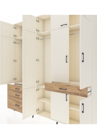 Arges Dolap 8 Raflı 4 Çekmeceli 3 Askılı 220x30x243 Aytaşı-aytaşı/çam Aytası/atlas Çam