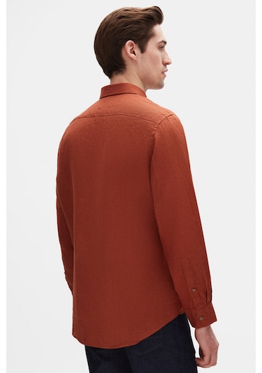 D'S Damat Ds Damat Comfort Tarçın Düz %100 Keten Gömlek 4hc02ap01265m Tarçın